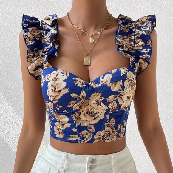 Floral Print Bustier Corset lace up Cropped Top - Picture 10 of 11